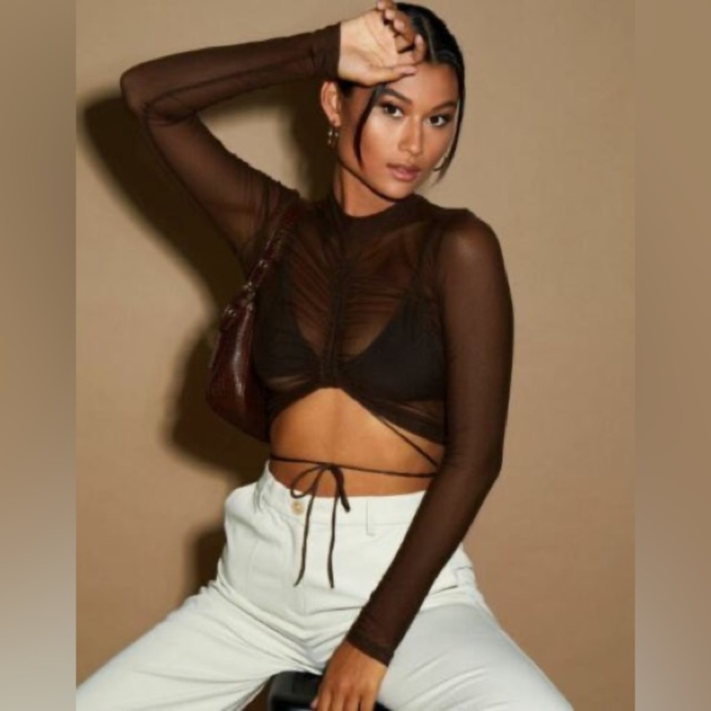 Mesh Chocolate Sauja Crop Top | Motel